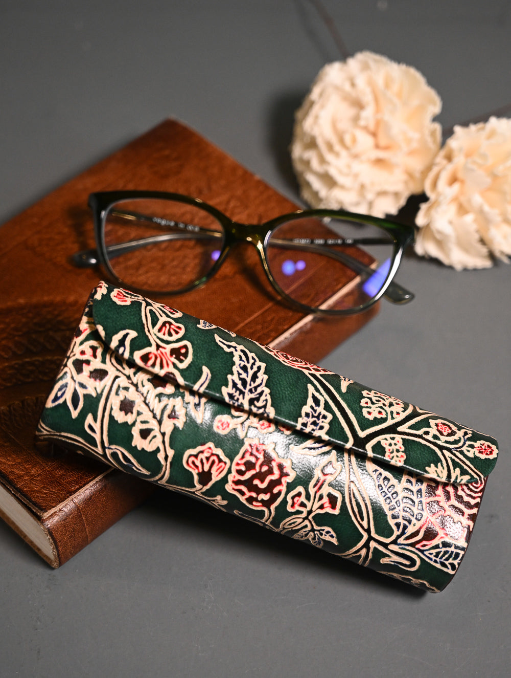 Embossed Leather Spectacle Case - Emerald Garden