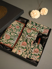 The Traveller’s Collection: Embossed Leather Executive Travel Gift Set - Emerald Garden (Set of 5)