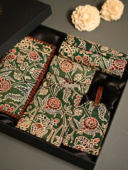 The Traveller’s Collection: Embossed Leather Executive Travel Gift Set - Emerald Garden (Set of 5)