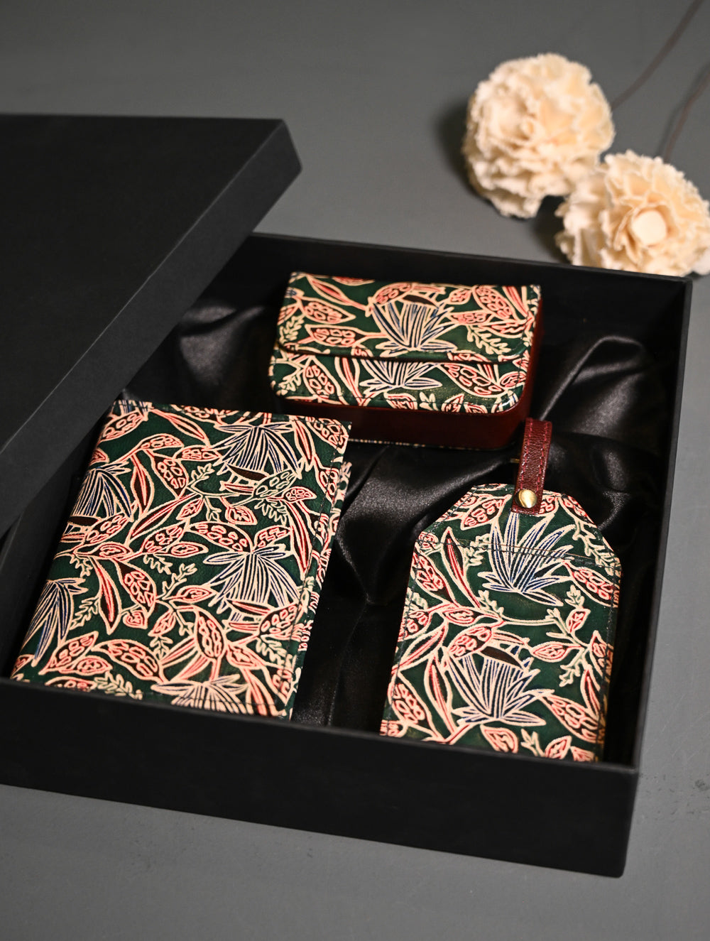 The Traveller’s Collection: Embossed Leather Travel Trio - Forest Flora (Set of 3)