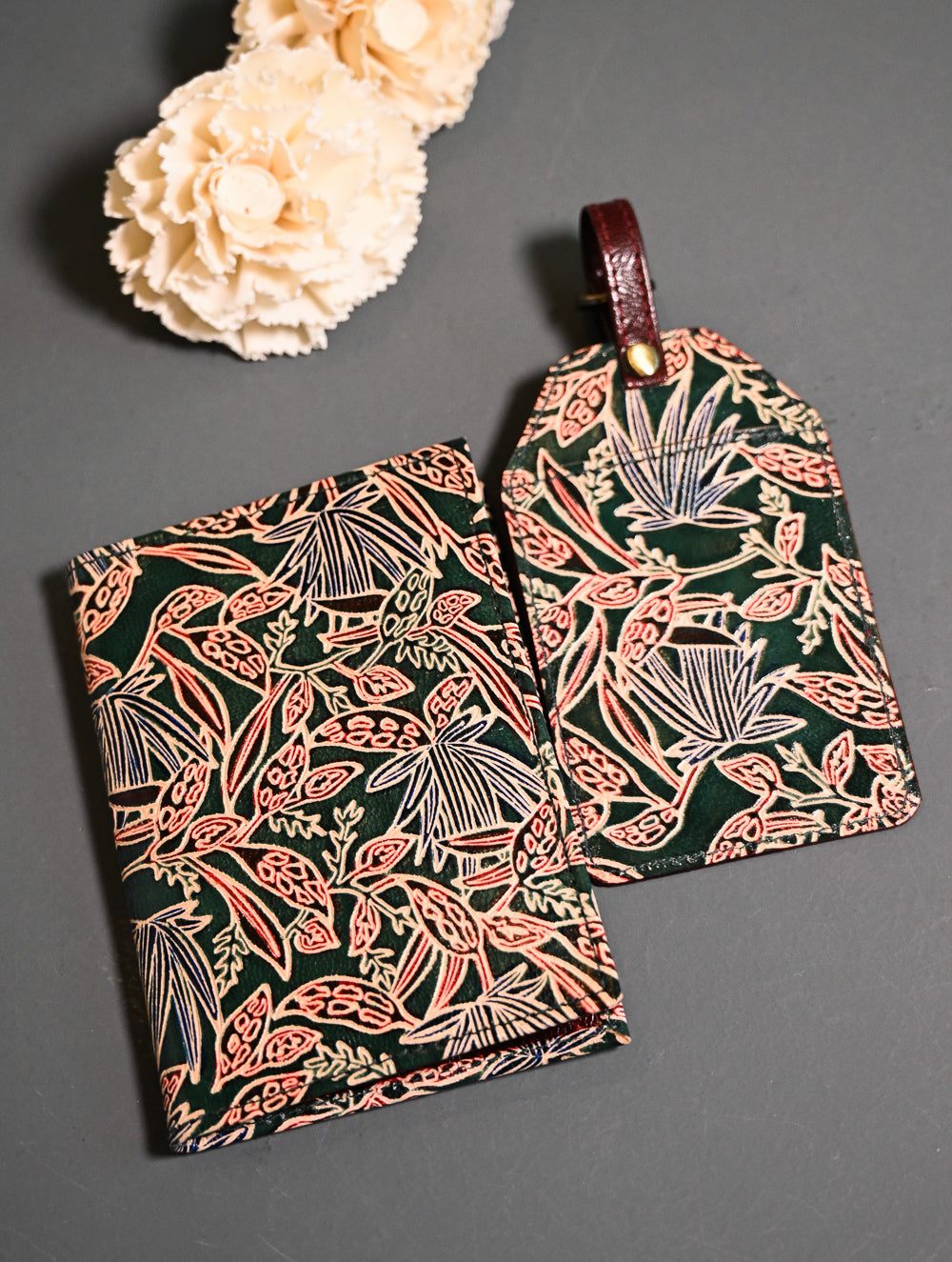 Embossed Leather Travel Set - Forest Flora (Set of 2)