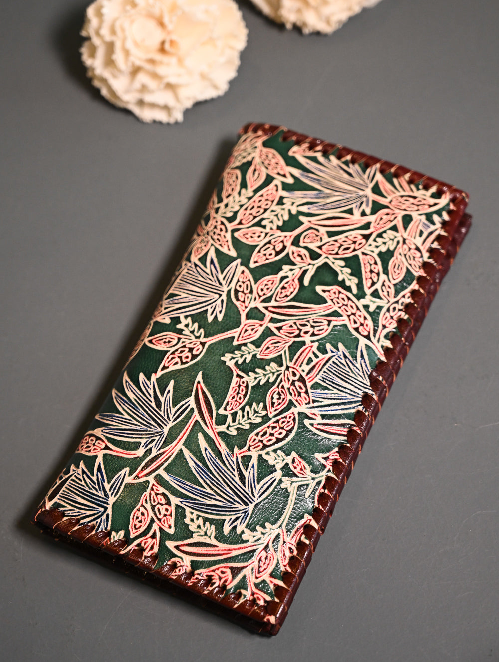 The Traveller’s Collection: Embossed Leather Wallet - Forest Flora