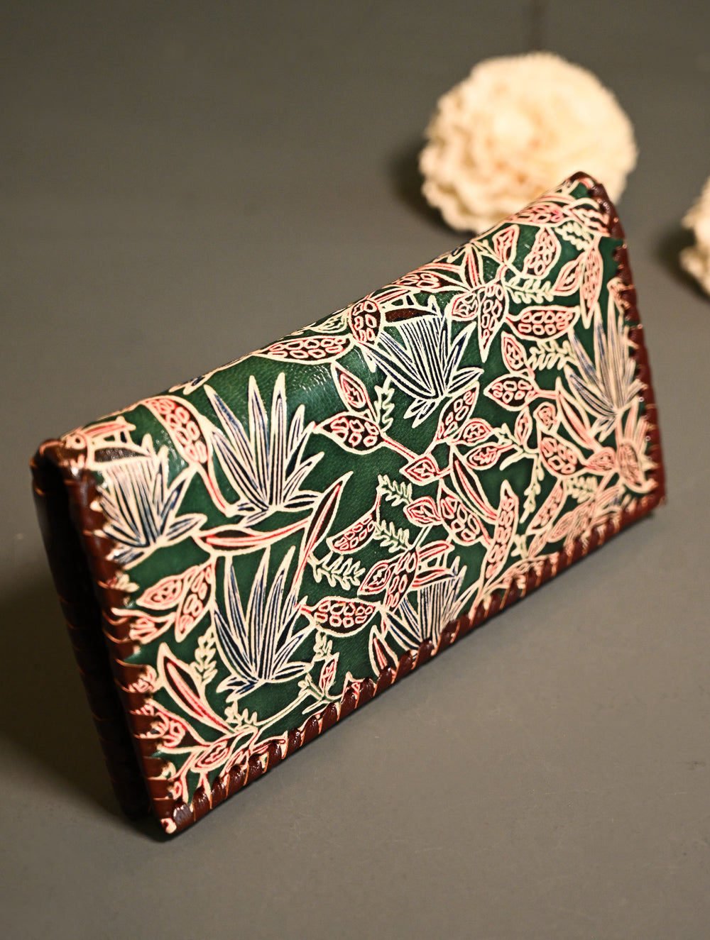 The Traveller’s Collection: Embossed Leather Wallet - Forest Flora