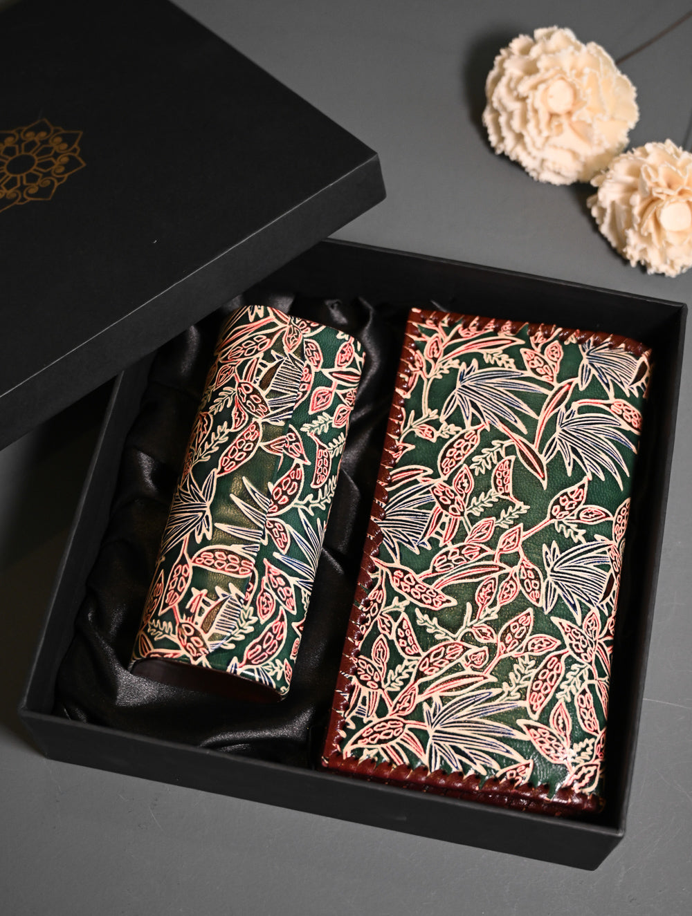 The Traveller’s Collection: Embossed Leather Travel Duo - Forest Flora (Set of 2)