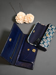 The Traveller’s Collection: Embossed Leather Travel Duo - Teal Buti (Set of 2)
