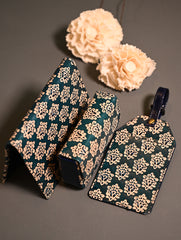 The Traveller’s Collection: Embossed Leather Travel Trio - Teal Buti (Set of 3)