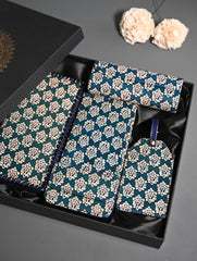 The Traveller’s Collection: Embossed Leather Executive Travel Gift Set - Teal Buti (Set of 5)