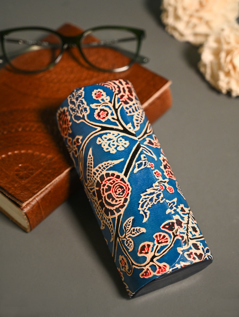 Embossed Leather Spectacle Case - Azure Garden
