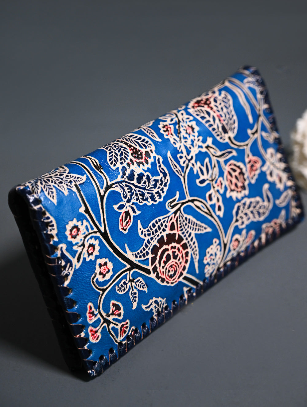 The Traveller’s Collection: Embossed Leather Wallet - Azure Garden