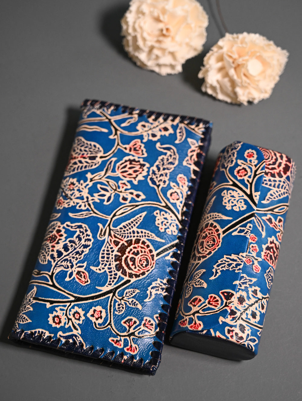 The Traveller’s Collection: Embossed Leather Travel Duo - Azure Garden (Set of 2)
