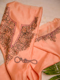 Exclusive, Fine Kashmiri Hand Embroidered Chanderi Kurta / Dress Fabric - Peach
