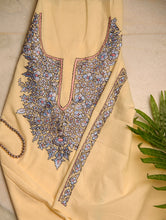Load image into Gallery viewer, Exclusive, Fine Kashmiri Hand Embroidered Cotton Kurta / Dress Fabric - Cream &amp; Blue