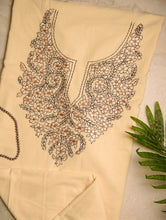 Load image into Gallery viewer, Exclusive, Fine Kashmiri Hand Embroidered Cotton Kurta / Dress Fabric - Shades of Cream