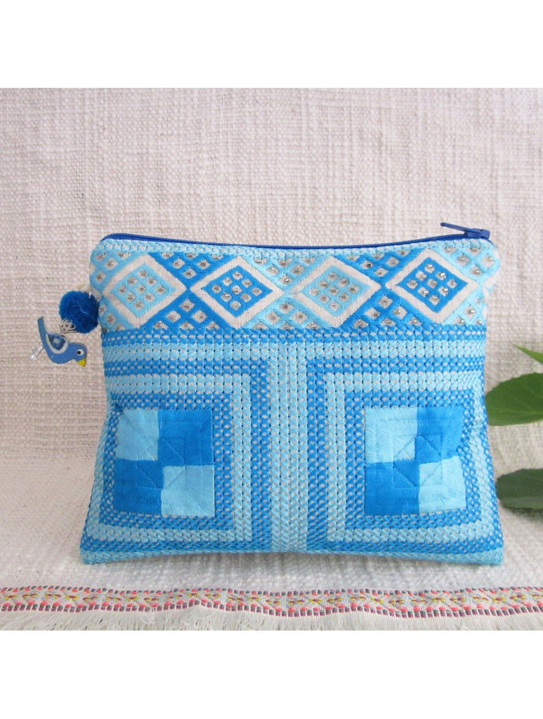 2 toned Blue Square Emb Pouch