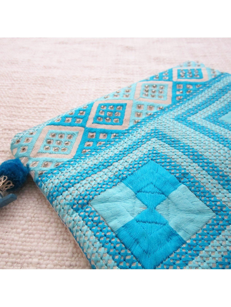 2 toned Blue Square Emb Pouch