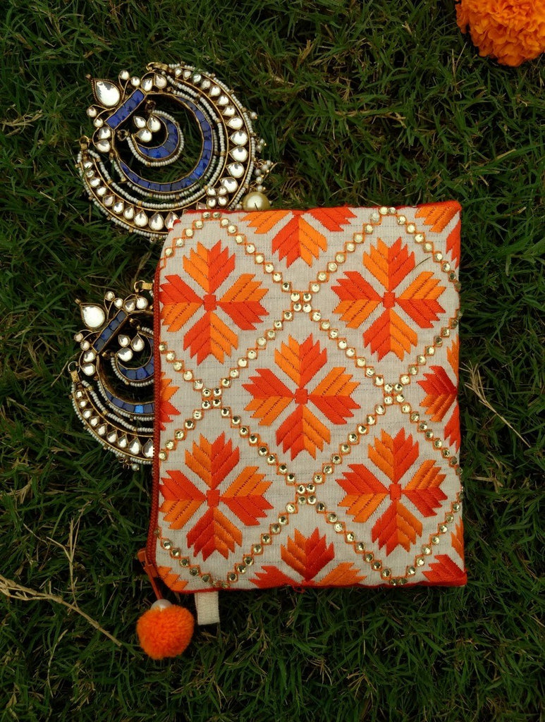2 toned Embellished Orange Coin Pouch