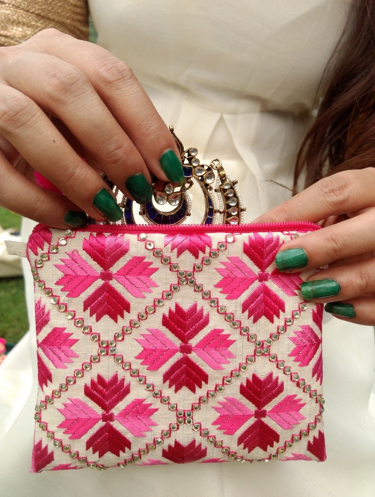 2 toned Embellished Pink Coin Pouch