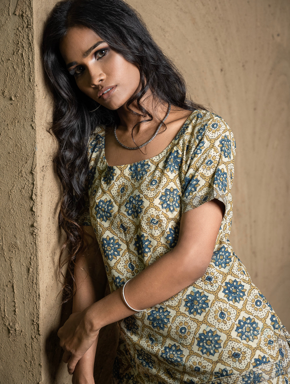 Load image into Gallery viewer, Ajrakh Hand Block Printed Wrap Skirt &amp; Top Set - Ornate Flora