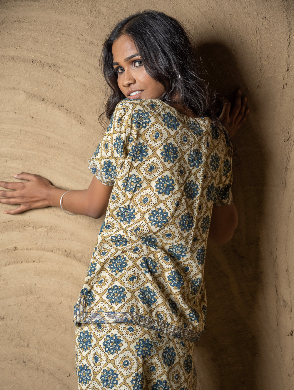 Load image into Gallery viewer, Ajrakh Hand Block Printed Wrap Skirt &amp; Top Set - Ornate Flora