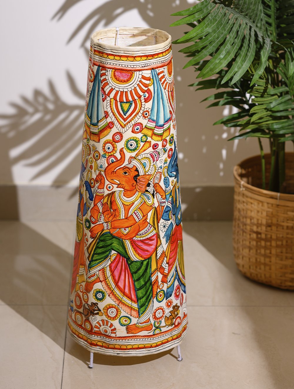 Load image into Gallery viewer, Andhra Leather Craft - Floor Lamp Shade (Large) - Dancing Ganesha