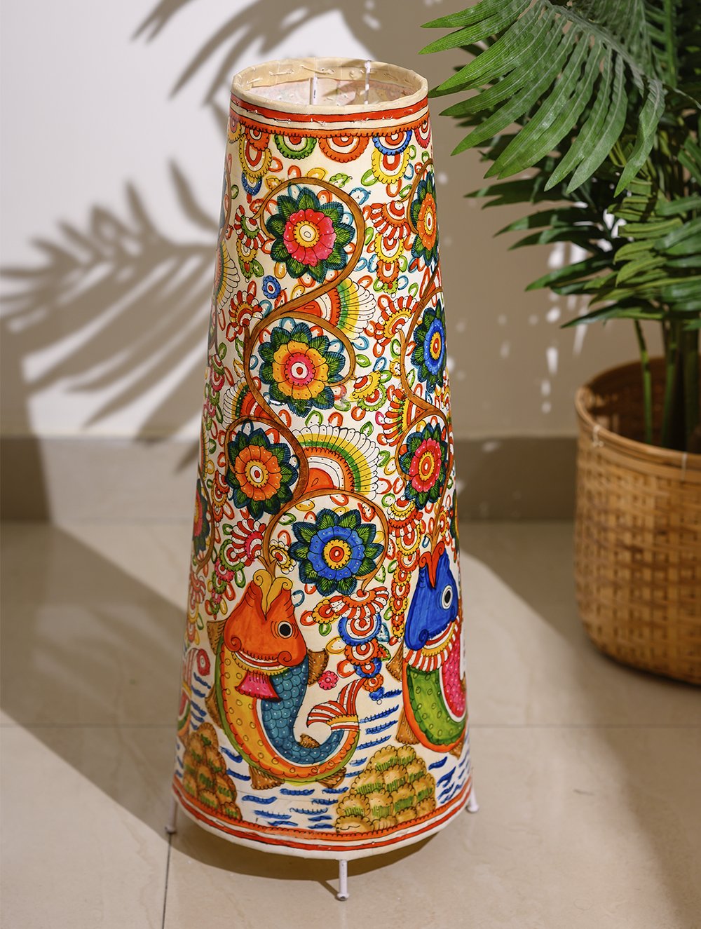 Load image into Gallery viewer, Andhra Leather Craft - Floor Lamp Shade (Large) - Fish &amp; Flora