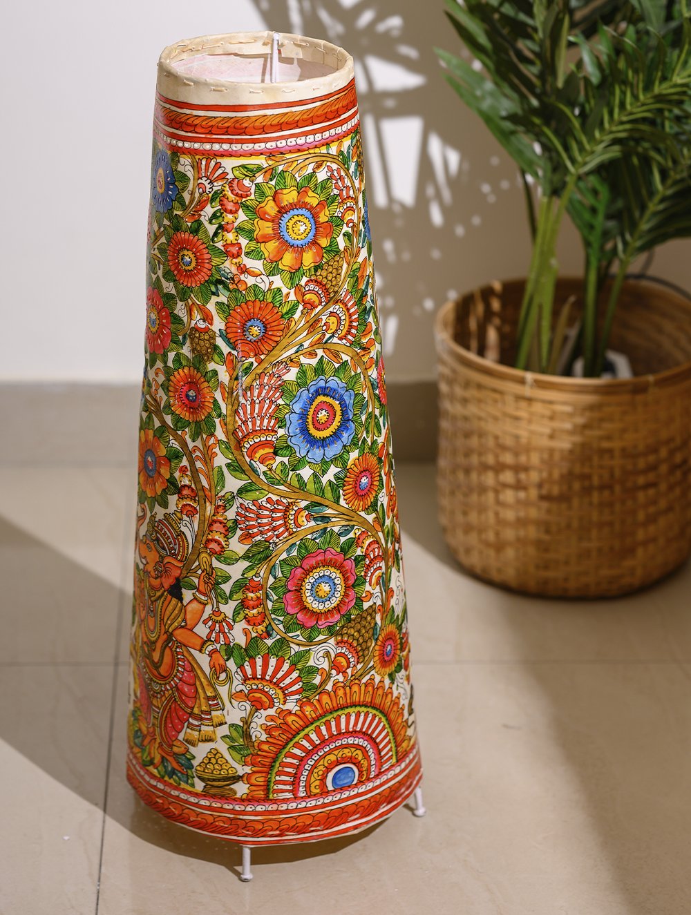 Load image into Gallery viewer, Andhra Leather Craft - Floor Lamp Shade (Large) - Ganesha &amp; Flora