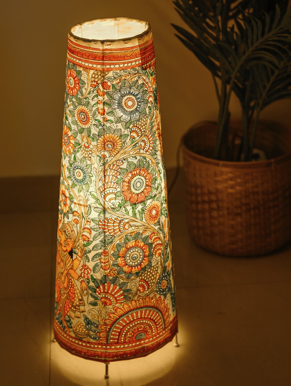 Load image into Gallery viewer, Andhra Leather Craft - Floor Lamp Shade (Large) - Ganesha &amp; Flora