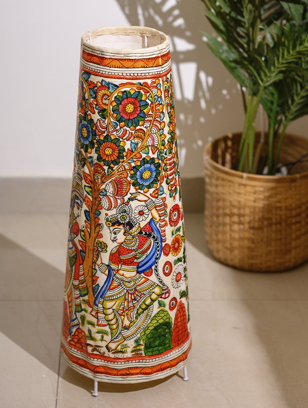 Load image into Gallery viewer, Andhra Leather Craft - Floor Lamp Shade (Large) - Krishna &amp; Radha