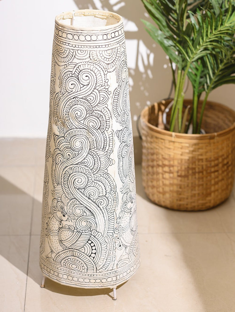 Andhra Leather Craft - Floor Lamp Shade (Large) - Peacocks (White)
