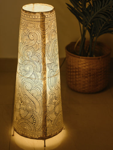 Andhra Leather Craft - Floor Lamp Shade (Large) - Peacocks (White)