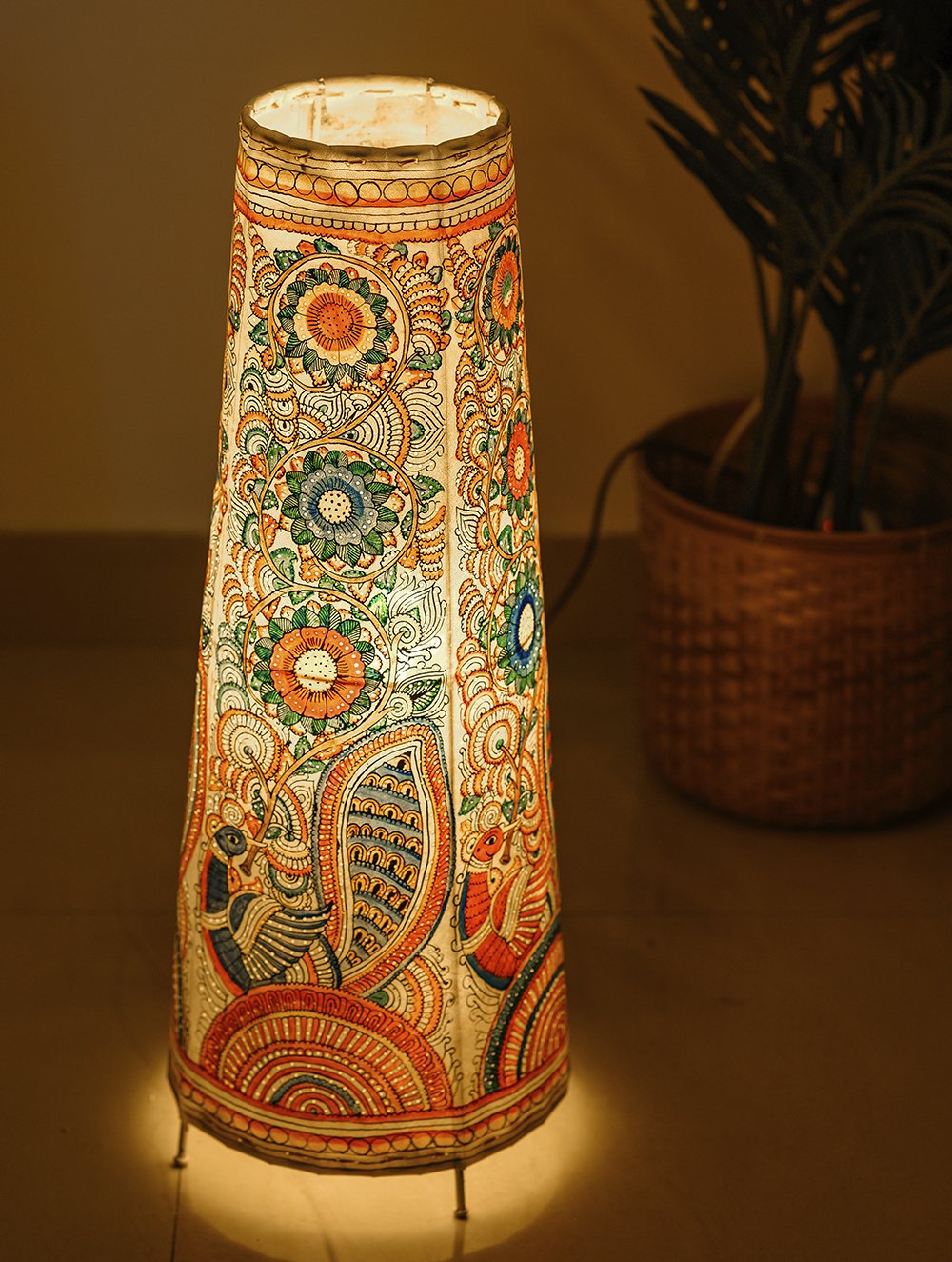 Load image into Gallery viewer, Andhra Leather Craft - Floor Lamp Shade (Large) - Peacocks and Flowers