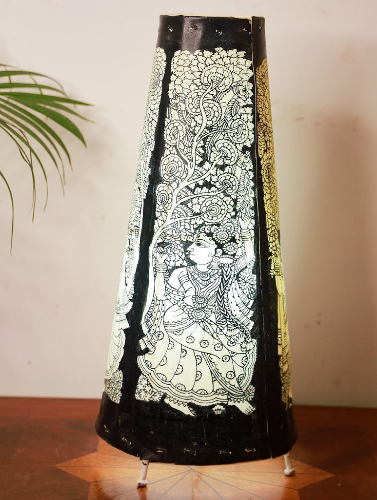 Andhra Leather Craft Black Lamp Shade - Krishna & Radha