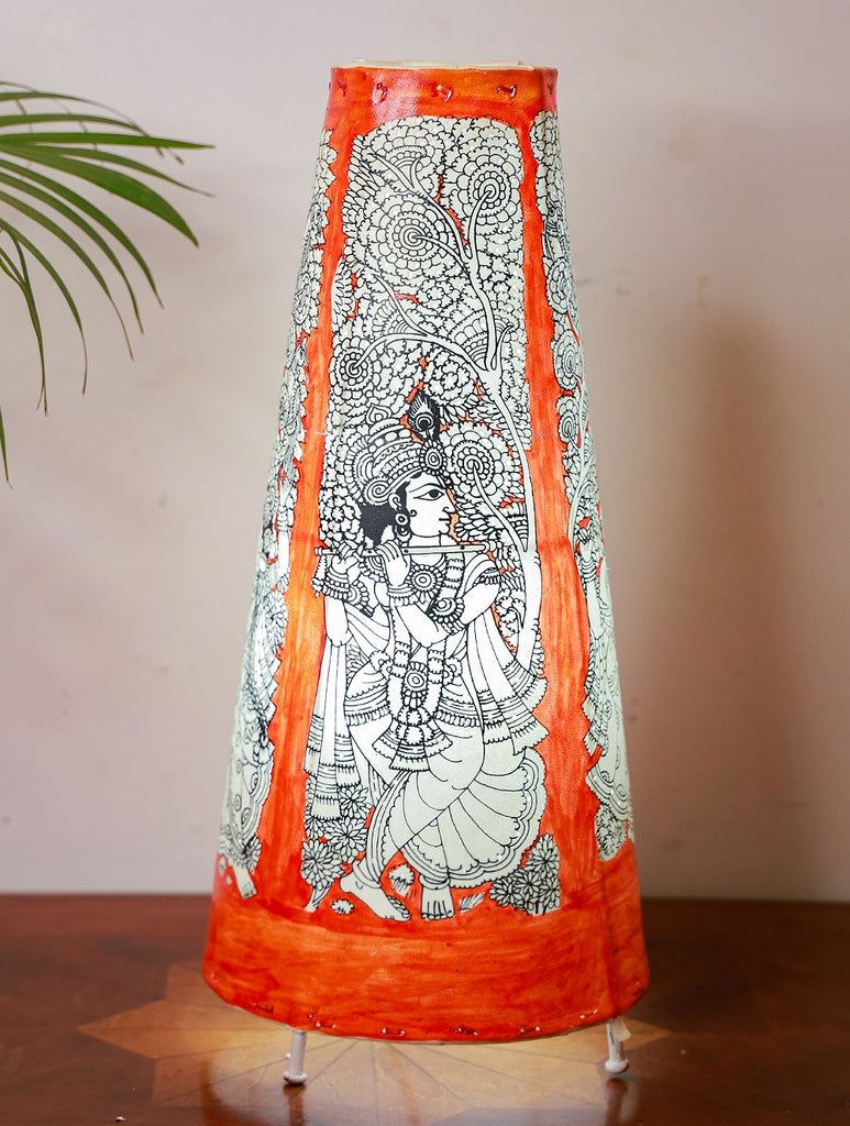 Andhra Leather Craft Deep Orange Lamp Shade - Krishna & Radha