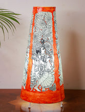 Load image into Gallery viewer, Andhra Leather Craft Deep Orange Lamp Shade - Krishna &amp; Radha