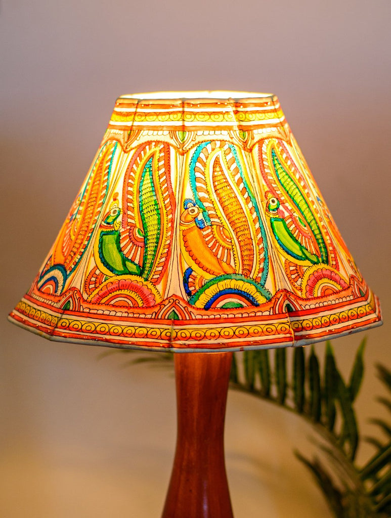 Andhra Leather Craft Table Lamp Shade - Peacock Feathers