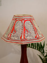 Load image into Gallery viewer, Andhra Leather Craft Table Lamp Shade - Red &amp; White Peacock