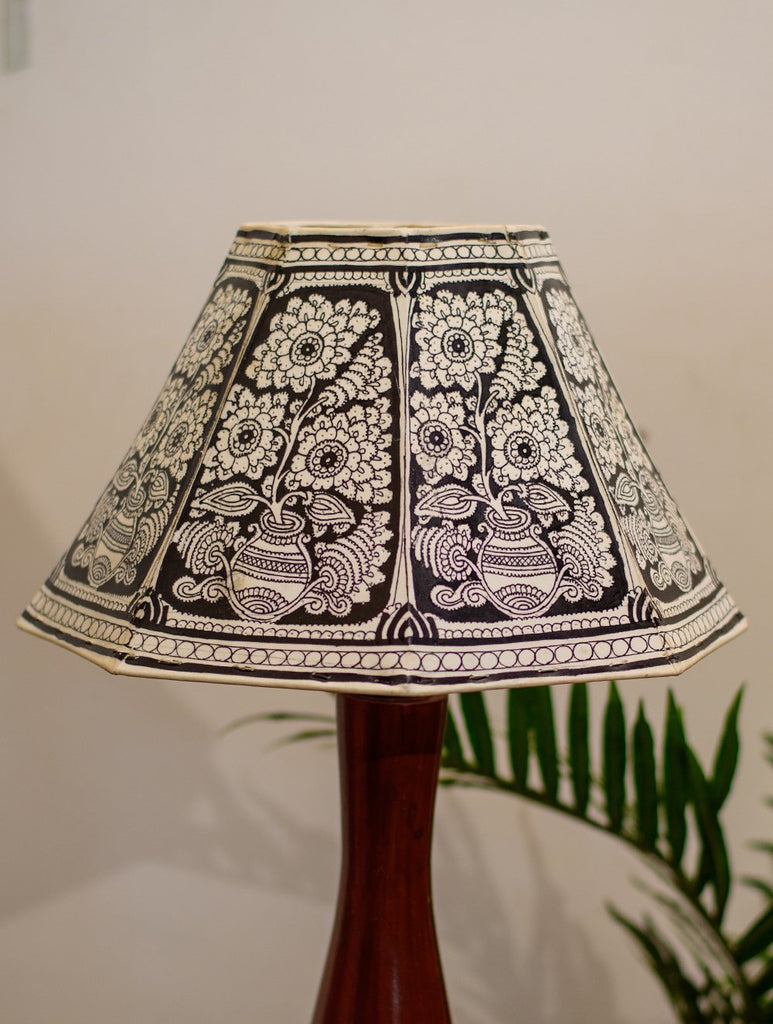 Andhra Leather Craft Table Lamp Shade - White & Black Floral