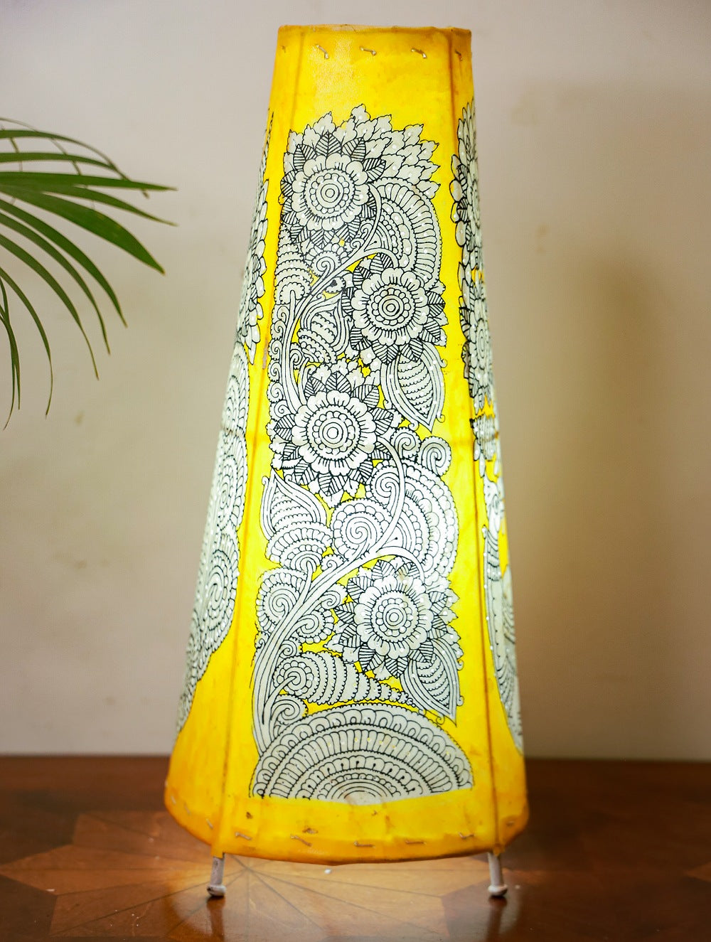 Load image into Gallery viewer, Andhra Leather Craft Yellow Lamp Shade - Peacocks