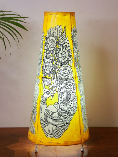 Andhra Leather Craft Yellow Lamp Shade - Peacocks