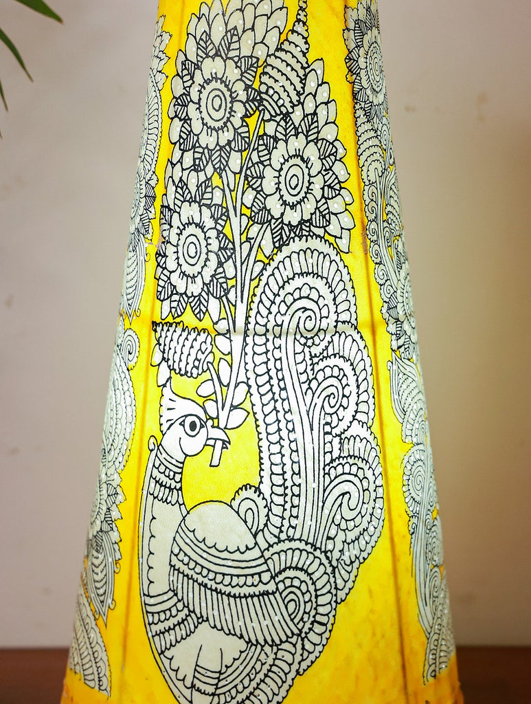 Andhra Leather Craft Yellow Lamp Shade - Peacocks