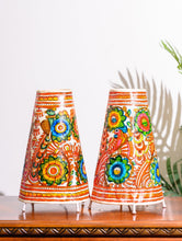 Load image into Gallery viewer, Andhra Leather Craft Lamp Shade, Medium (13&quot;x 8&quot;/ Set of 2) - Flora &amp; Peacocks