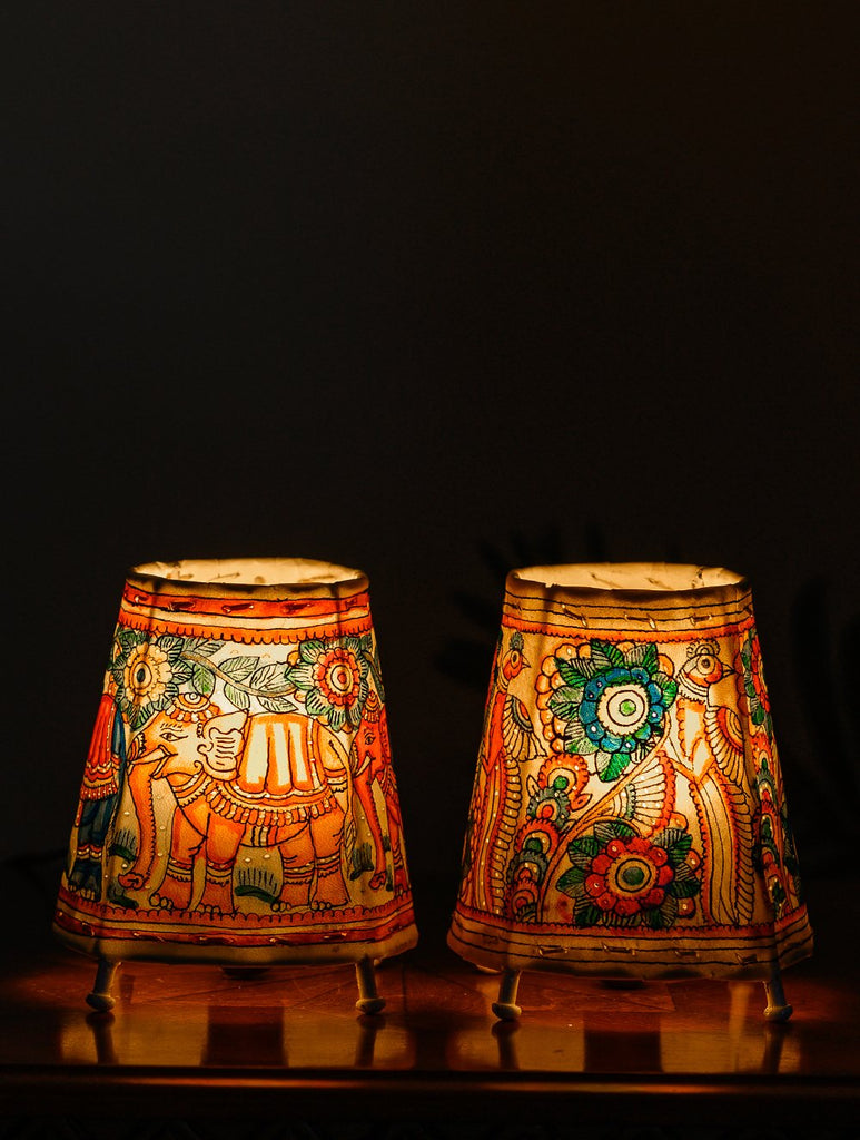 Andhra Leather Craft Lamp Shade, Small (6" x 4"/ Set of 2) - Elephant Fauna