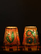 Load image into Gallery viewer, Andhra Leather Craft Lamp Shade, Small (6&quot; x 4&quot;/ Set of 2) - Peacocks &amp; Flora