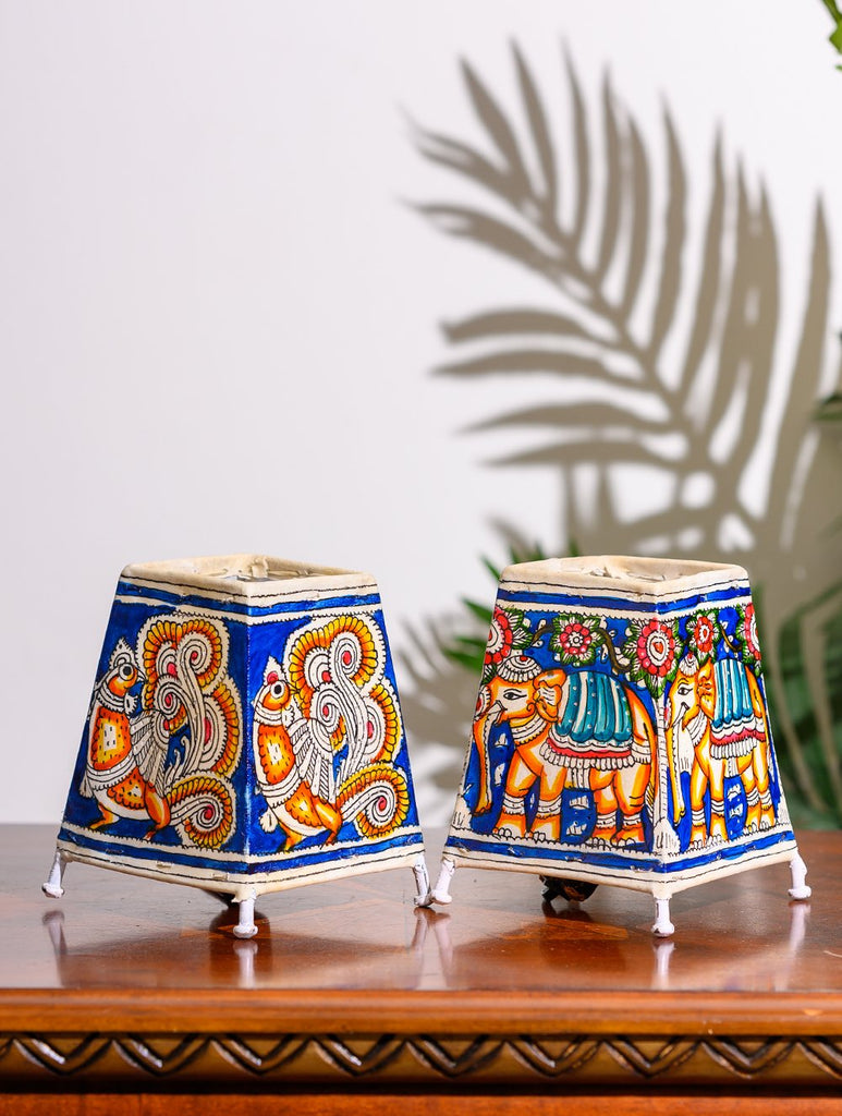 Andhra Leather Craft Lamp Shade, Small (6"x 4"/ Set of 2) - The Blue Elephants