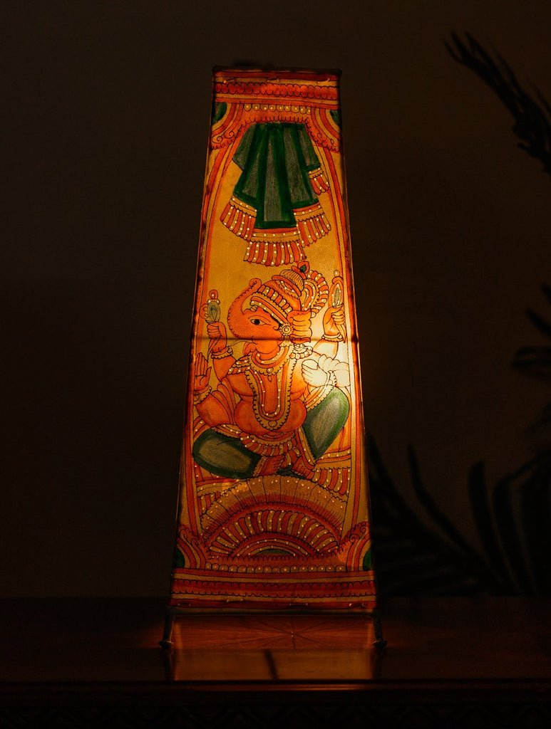 Andhra Leather Craft Table Lamp Shade, Large (17"x 6") - Ganesha