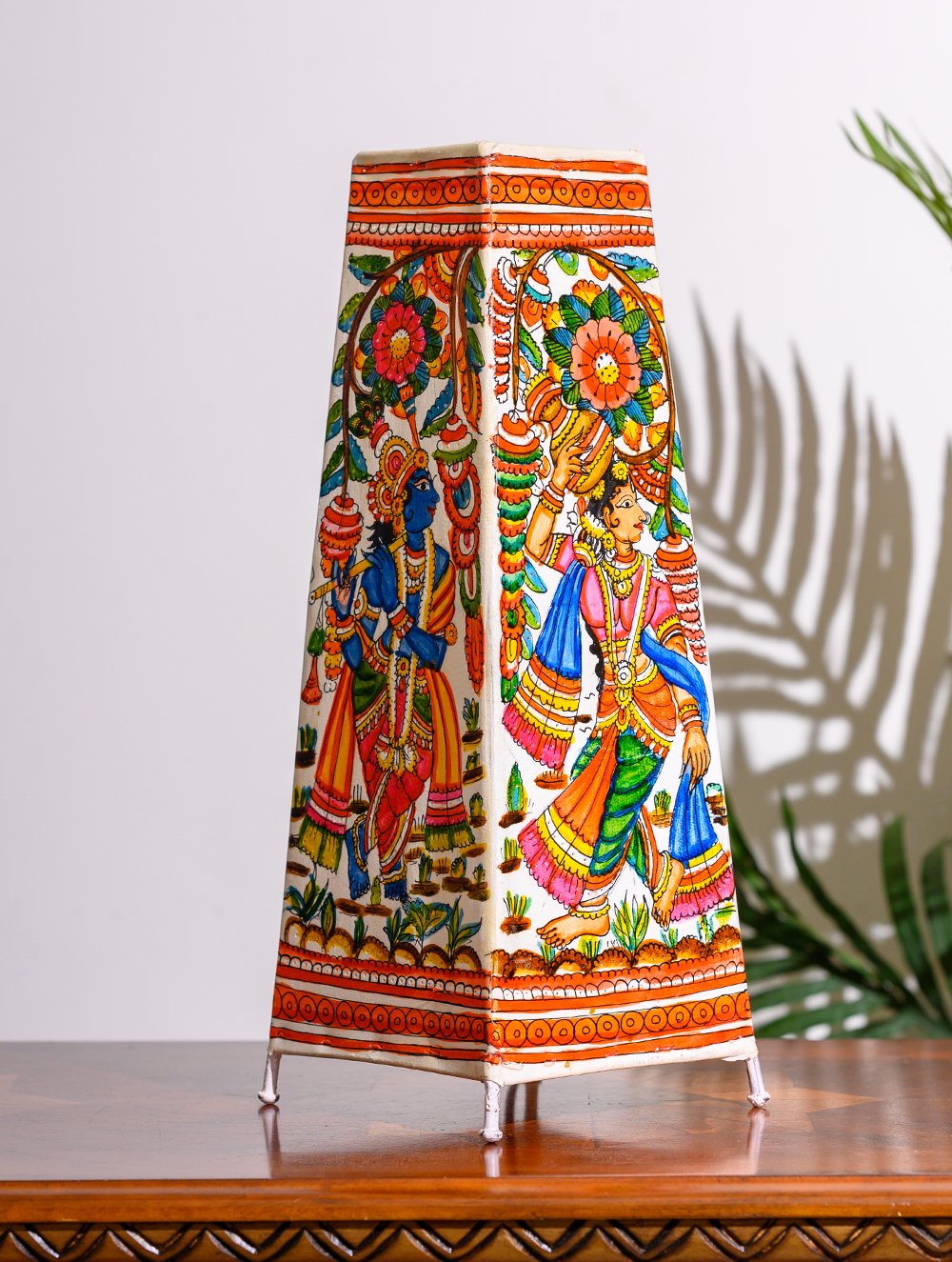 Load image into Gallery viewer, Andhra Leather Craft Table Lamp Shade, Large (17&quot;x 6&quot;) - Radha Krishna