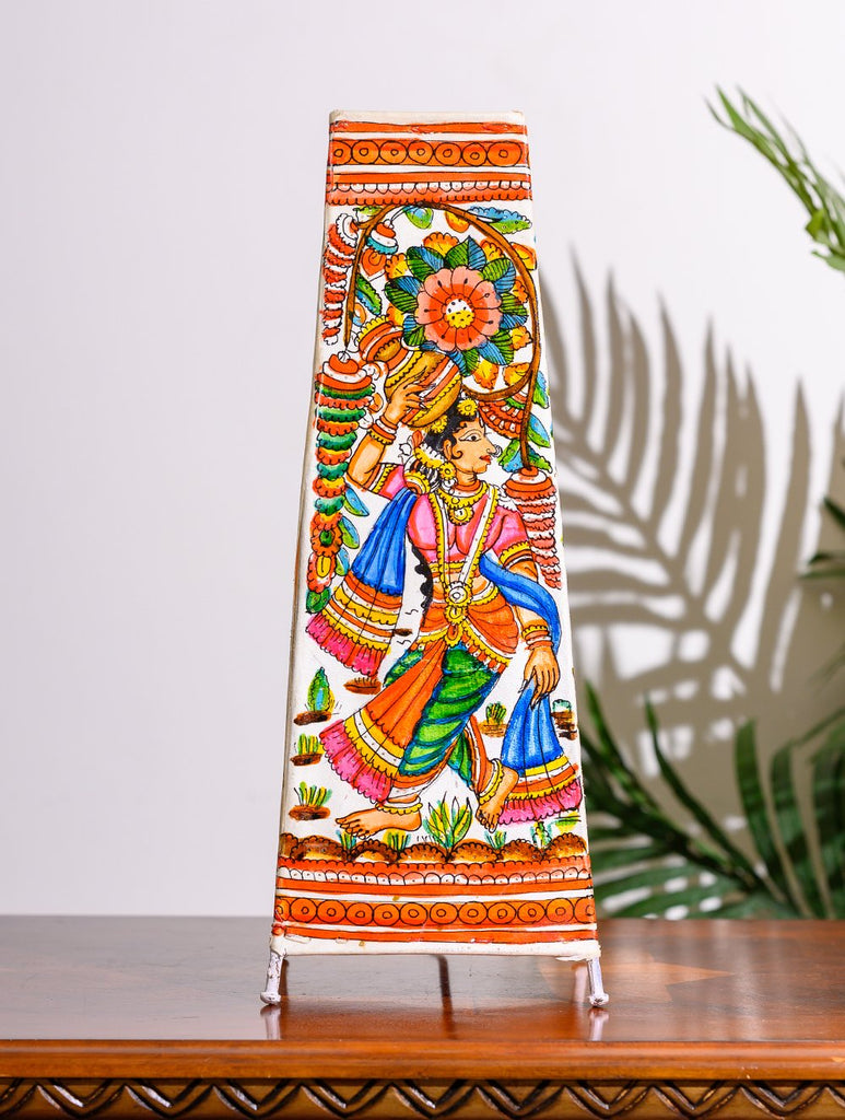 Andhra Leather Craft Table Lamp Shade, Large (17"x 6") - Radha Krishna