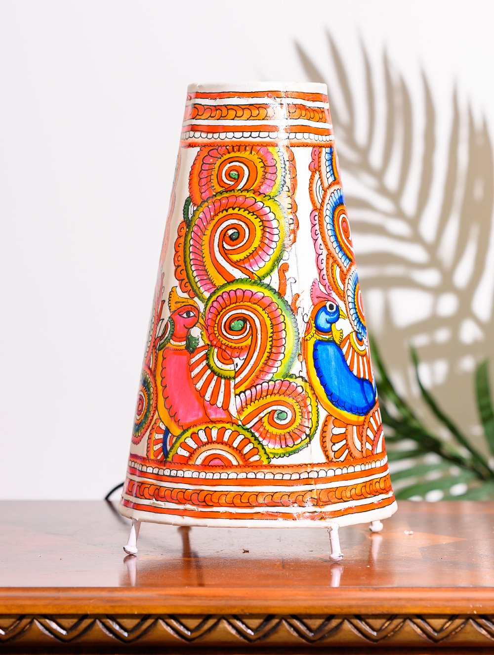 Load image into Gallery viewer, Andhra Leather Craft Table Lamp Shade, Medium (13&quot;x 8&quot;) - Peacock