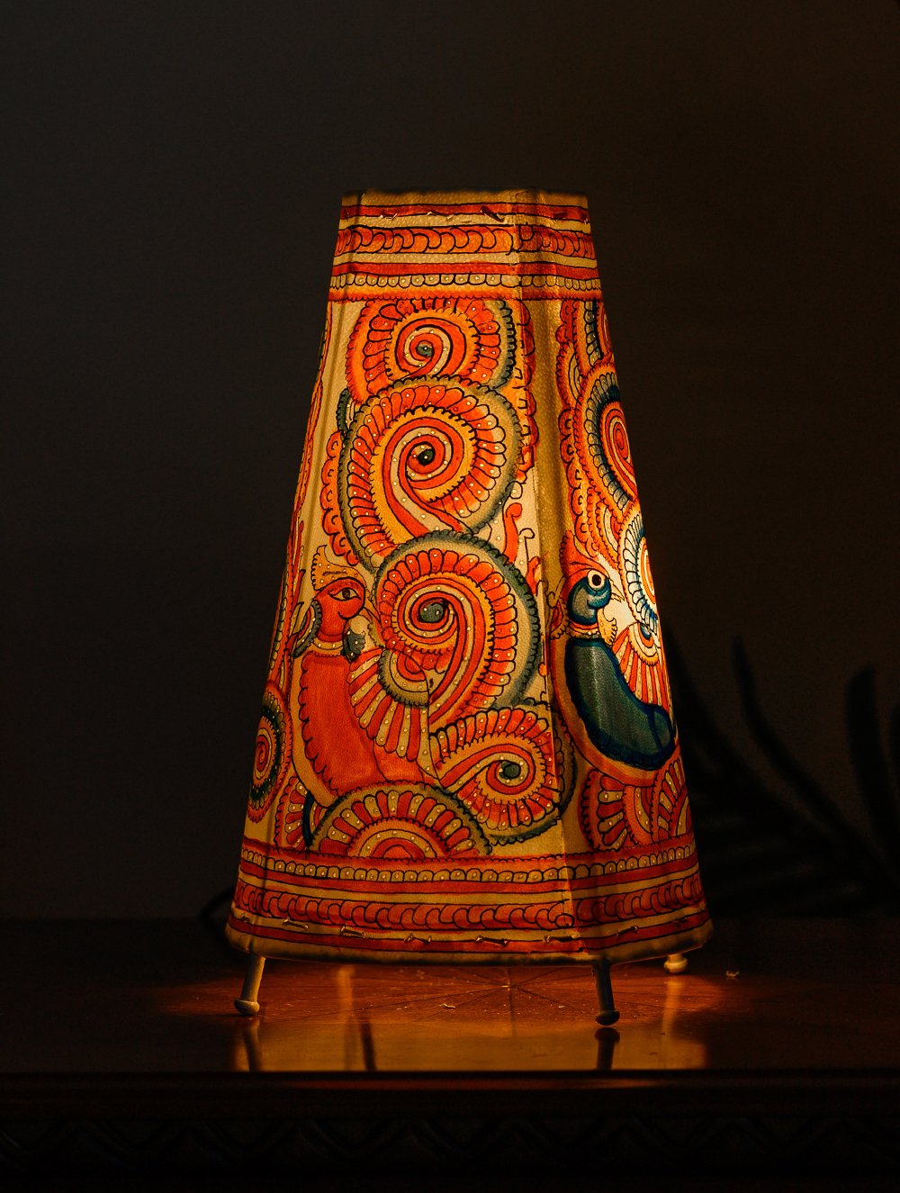 Load image into Gallery viewer, Andhra Leather Craft Table Lamp Shade, Medium (13&quot;x 8&quot;) - Peacock