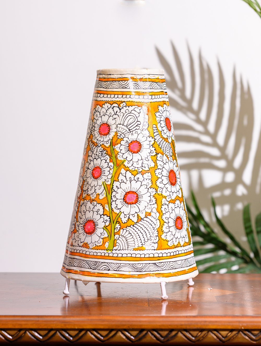 Load image into Gallery viewer, Andhra Leather Craft Table Lamp Shade, Medium (13&quot;x 8&quot;) - Yellow Flora